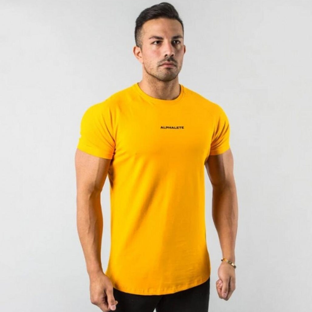 Gym Cotton T-shirt Men Fitness Workout Slim Short Sleeve Shirt Male Bodybuilding Sport Training Tee Tops Summer Casual Clothing