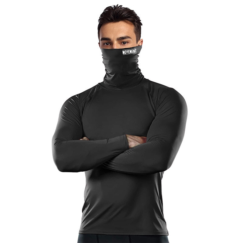 Mask Men&#39;s T-shirt Compression Shirt Running Fitness High Neck t-shirts Gym Top Thermal Underwear Sports Baselayer Winter