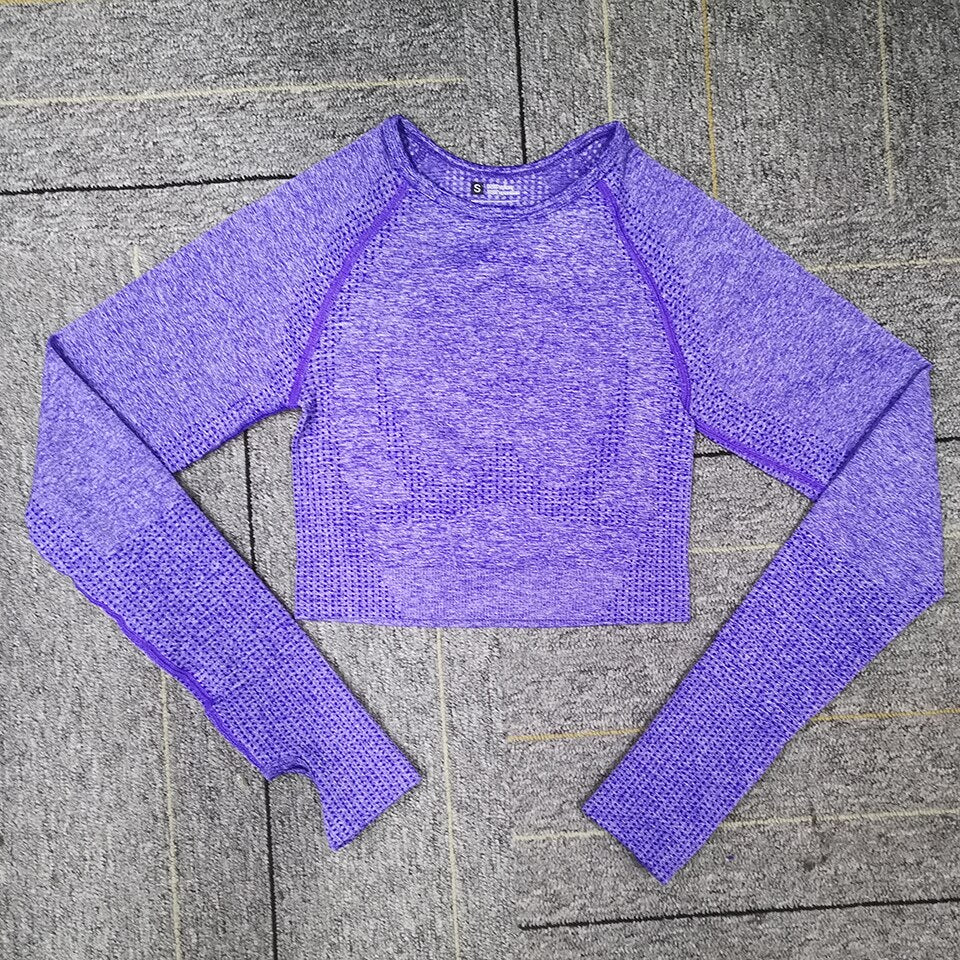 Seamless Yoga Top Long Sleeve Workout Tops for Women Fitness Vital Gym Crop Top Athletic Gym Shirt Women Sportswear Short Active