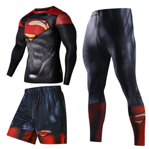 Men Sportswear Superhero Compression Sport Suits Quick Dry Clothes Sports Joggers Training Gym Fitness Tracksuits Running Set