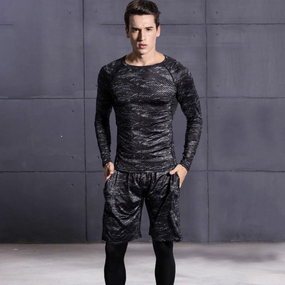 5 Pcs/Set Men&#39;s Tracksuit Sports Suit Gym Fitness Compression Clothes Running Jogging Sport Wear Exercise Workout Tights