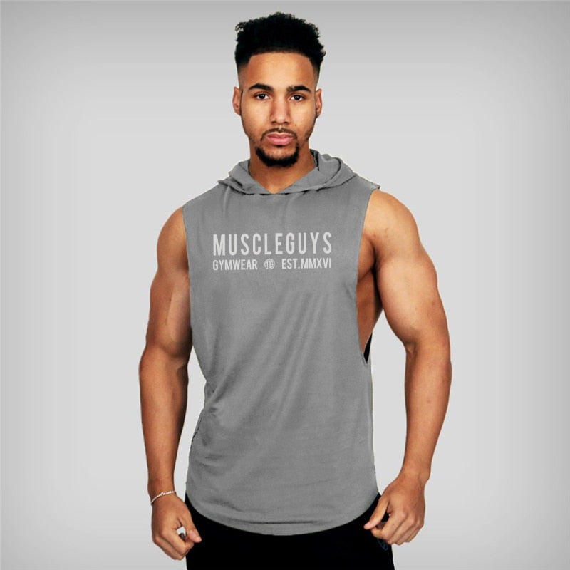 New fashion cotton sleeveless shirts gym hooded tank top men Fitness Vest Solid Bodybuilding singlets workout tanktop men