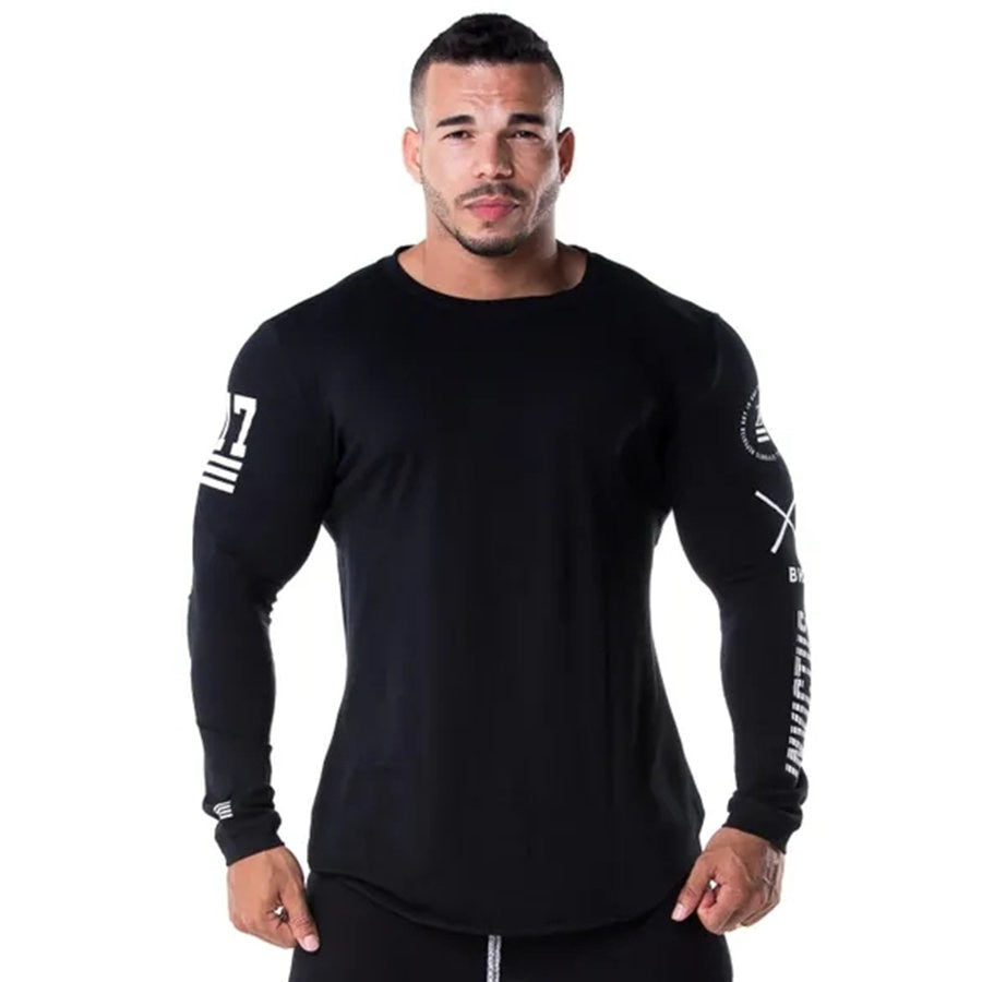 Men Bodybuilding Long Sleeve Shirt Male Casual Fashion Skinny T-Shirt Gym Fitness Workout Tees Tops Running Quick Dry Clothing