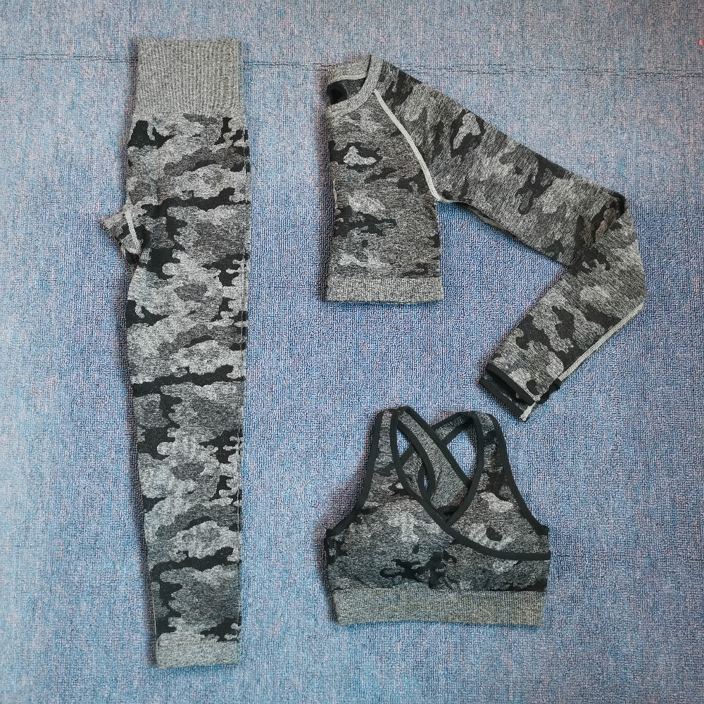 3PCS/Set Camouflage Yoga Set Women Seamless Fitness Yoga Bra Sports Bra High Waist GYM Camo leggings Pants Fitness Suits Workout