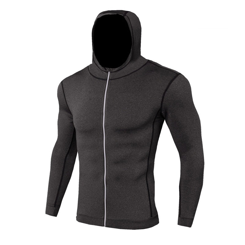 New Mens Running Jackets Fitness Sports Coat Hooded Tight Hoodie Gym Soccer Training Run Jogging Jackets Reflective Zipper Shirt