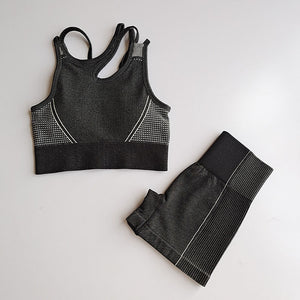 Seamless Yoga Set 2 Pcs Sports Suit Female Workout Clothes Sports Bra+High Waist Gym Shorts Running Women Sportwear