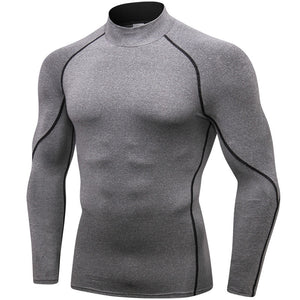 Men Autumn Bodybuilding Sport T-shirt Quick Dry Running Casual Shirt Long Sleeve Compression Top Gym Sportwear Tight Rashgard