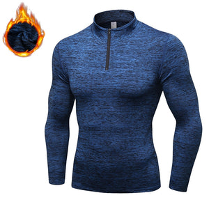 Lovmove Plus Velvet Zipper Base Long Sleeve Spandex Yoga Top Man Workout Fittness Shirts Bodybuilding Jersey Running Clothing