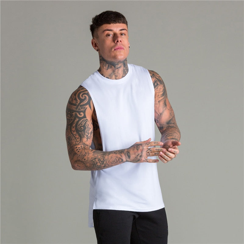 Extend Cut Off Gym Fitness Bodybuilding Tank Tops Men Fashion Hip Hop Workout Clothing Loose Open Side Sleeveless Shirts Vest