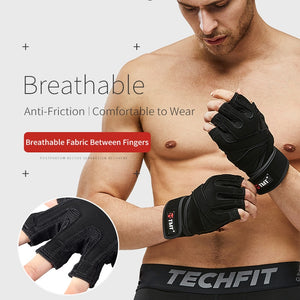 TMT Gym Gloves for Men Fingerless Weight Lifting Dumbbells Silicone Anti-Slip Palm Gloves Workout Crossfit Crossfit Fitness