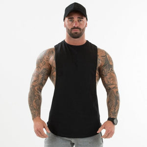 Plain Bodybuilding Clothing Fitness Mens Flow Cut Off T-shirts Dropped Armholes Gym Tank Tops Workout Sleeveless Vest Tanktop