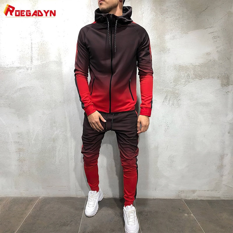 ROEGADYN Winter Sweater Suit Sportswear Man Fitness Suit Sports Workout Running Set Tracksuits Men Set Hooded Gym Clothing Men