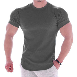 Solid Gym Fitness tshirt Men Casual Cotton Short sleeve T-shirt Bodybuilding Skinny Tee shirt Tops Male Summer Training Clothing