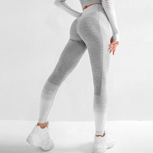 SHINBENE Stretchy High Waist Seamless Athletic Sport Workout Tights Women Striped Hip Enhancing Running Gym Fitness Leggings