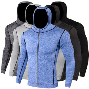 New Mens Running Jackets Fitness Sports Coat Hooded Tight Hoodie Gym Soccer Training Run Jogging Jackets Reflective Zipper Shirt