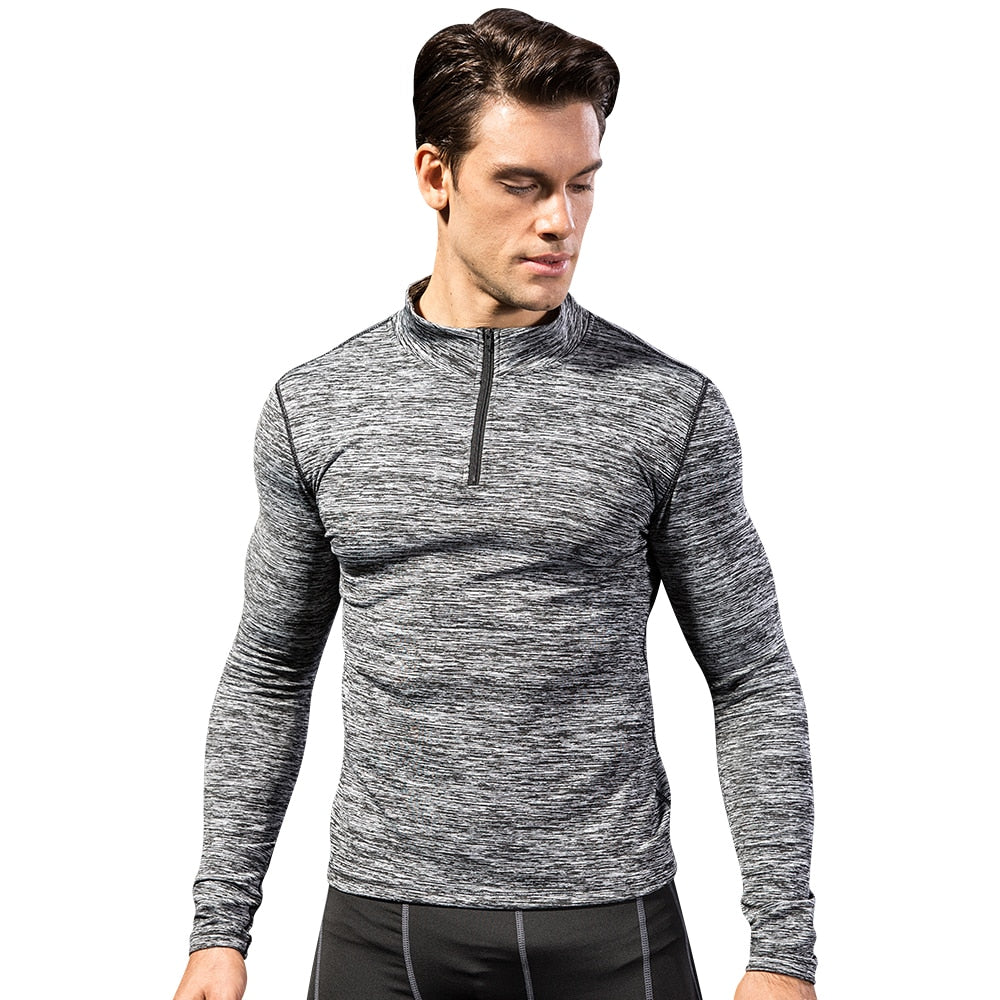 Lovmove Plus Velvet Zipper Base Long Sleeve Spandex Yoga Top Man Workout Fittness Shirts Bodybuilding Jersey Running Clothing