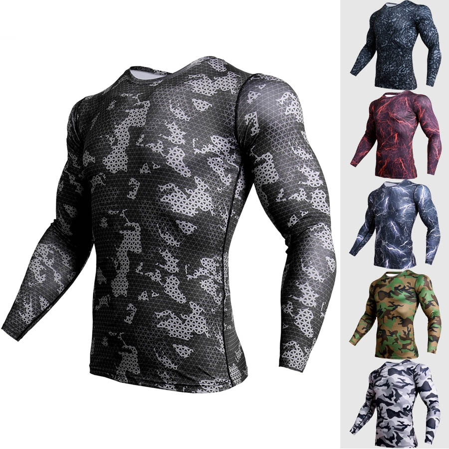 New Fitness Camo T Shirt Men Compression Shirt Sportswear MMA Rashguard Mens GYM Joggers Leggings Gyms Bodybuilding Tights