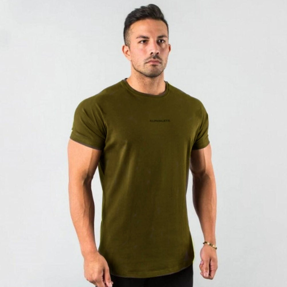 Gym Cotton T-shirt Men Fitness Workout Slim Short Sleeve Shirt Male Bodybuilding Sport Training Tee Tops Summer Casual Clothing