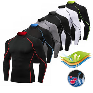 Men Autumn Bodybuilding Sport T-shirt Quick Dry Running Casual Shirt Long Sleeve Compression Top Gym Sportwear Tight Rashgard