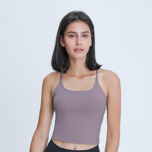 Nepoagym EMOTION Buttery Soft Women Workout Crop Tank Bras with Y Strappy Back Longline Gym Top with Removable Padding