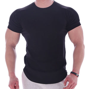 Solid Gym Fitness tshirt Men Casual Cotton Short sleeve T-shirt Bodybuilding Skinny Tee shirt Tops Male Summer Training Clothing