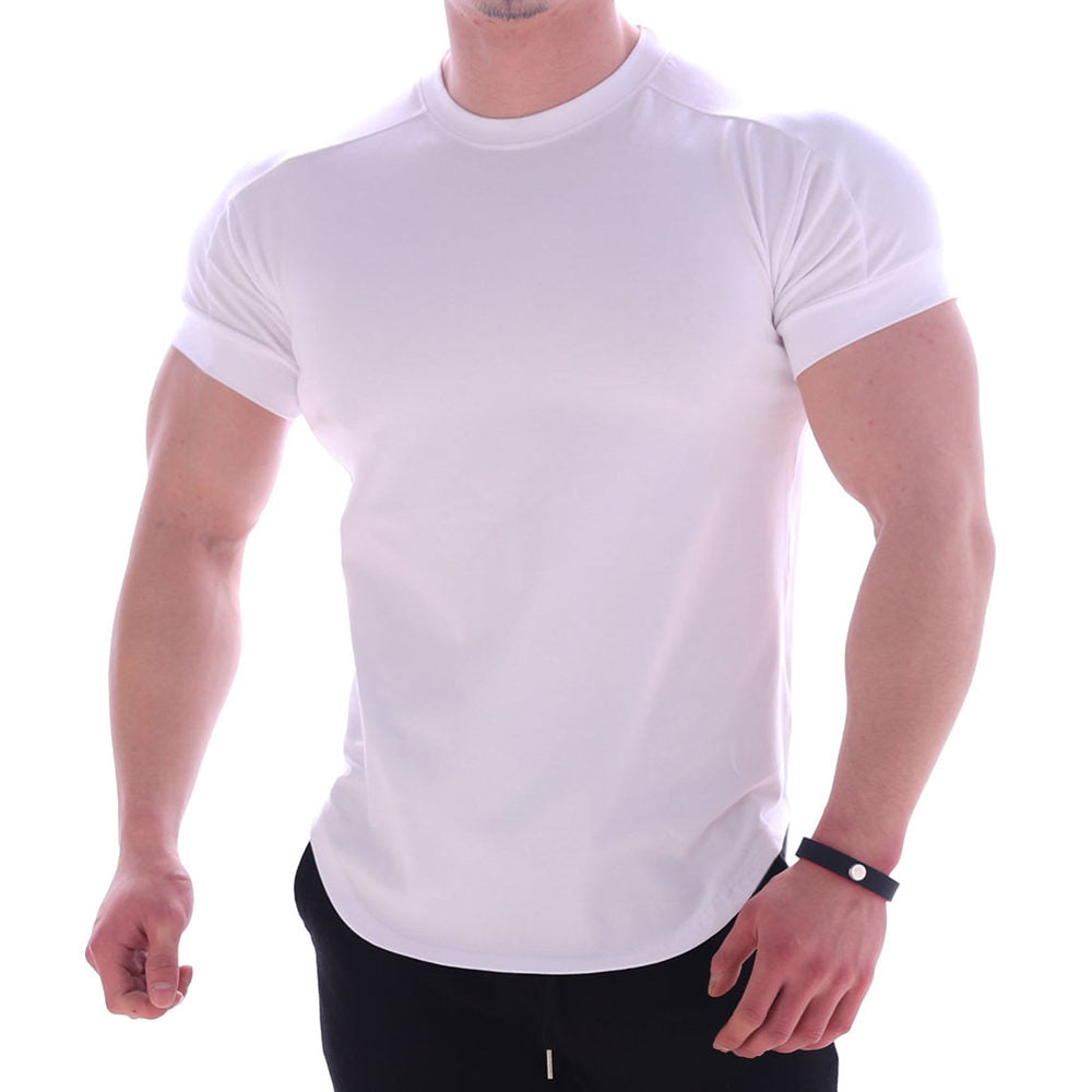 Solid Gym Fitness tshirt Men Casual Cotton Short sleeve T-shirt Bodybuilding Skinny Tee shirt Tops Male Summer Training Clothing