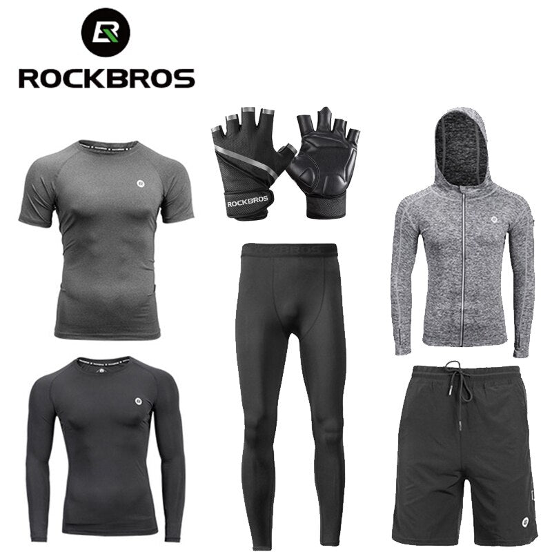 ROCKBROS Men 4 Season Gym Running Sport Suits Set Quick Dry Sweat-absorbent Sports Training Short/Long Sleeve Pants Jerseys set