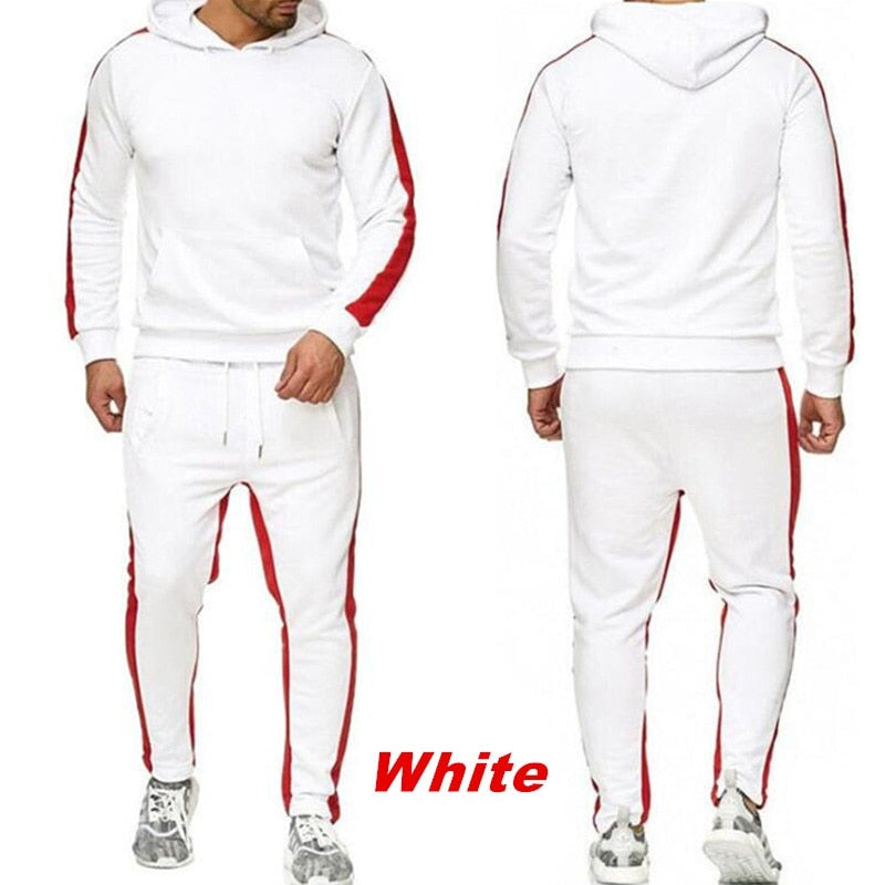 Autumn Winter Jogging Suits for Men Striped Hoodie+Pants Casual Tracksuit Male Sportswear Gym Casual Clothing Sweat Suit