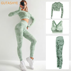 3PCS/Set Camouflage Yoga Set Women Seamless Fitness Yoga Bra Sports Bra High Waist GYM Camo leggings Pants Fitness Suits Workout