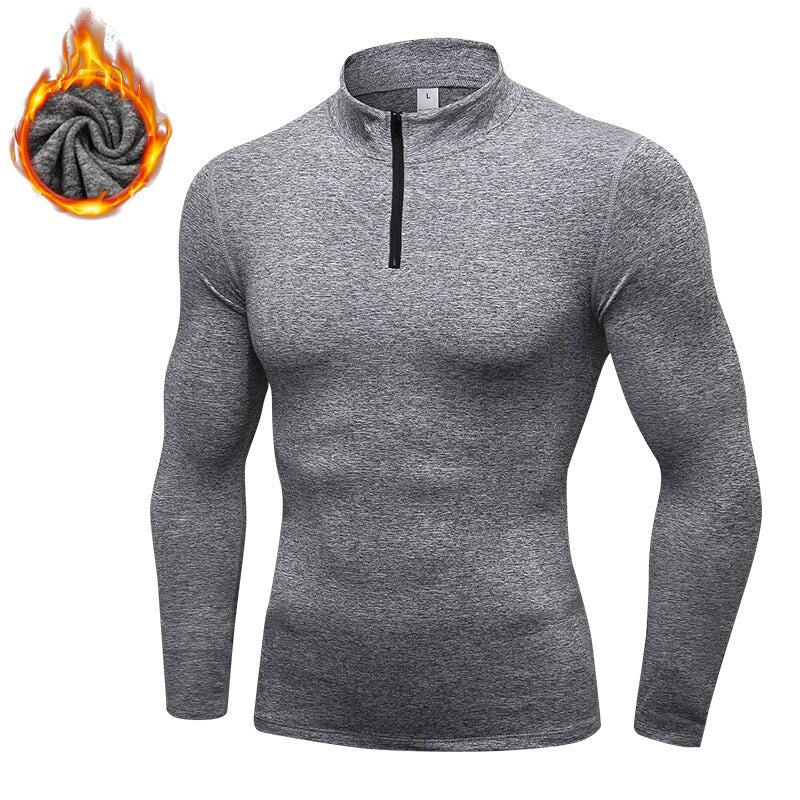 Lovmove Plus Velvet Zipper Base Long Sleeve Spandex Yoga Top Man Workout Fittness Shirts Bodybuilding Jersey Running Clothing