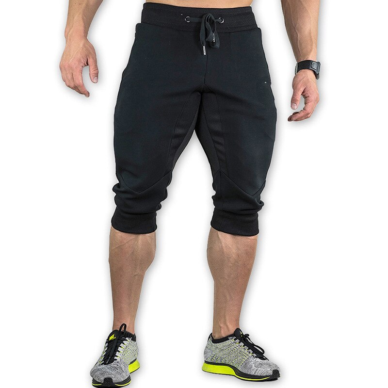 GITF Men&#39;s Sports Gym Athletic Shorts Middle trousers elastic band zipper pocket sports man middle soft cotton blend Running