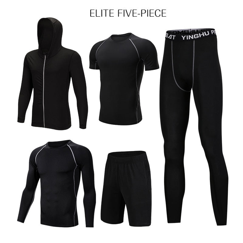 5 Pcs/Set Men&#39;s Tracksuit Sports Suit Gym Fitness Compression Clothes Running Jogging Sport Wear Exercise Workout Tights