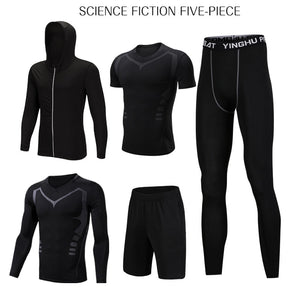 5 Pcs/Set Men&#39;s Tracksuit Sports Suit Gym Fitness Compression Clothes Running Jogging Sport Wear Exercise Workout Tights