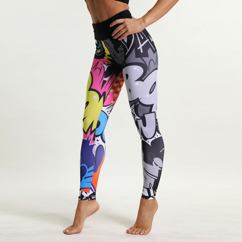 Sport Leggings Women Fitness Yoga Pants Cartoon Print Sport Pants Yoga Leggings Breathable Gym Jogging Running Tights Sport Wear