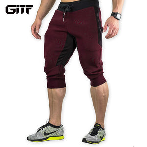 GITF Men&#39;s Sports Gym Athletic Shorts Middle trousers elastic band zipper pocket sports man middle soft cotton blend Running