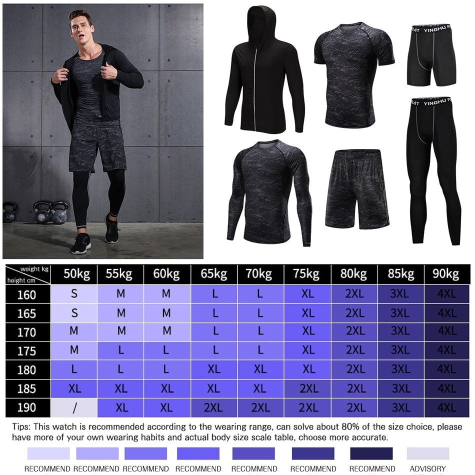 5 Pcs/Set Men&#39;s Tracksuit Sports Suit Gym Fitness Compression Clothes Running Jogging Sport Wear Exercise Workout Tights