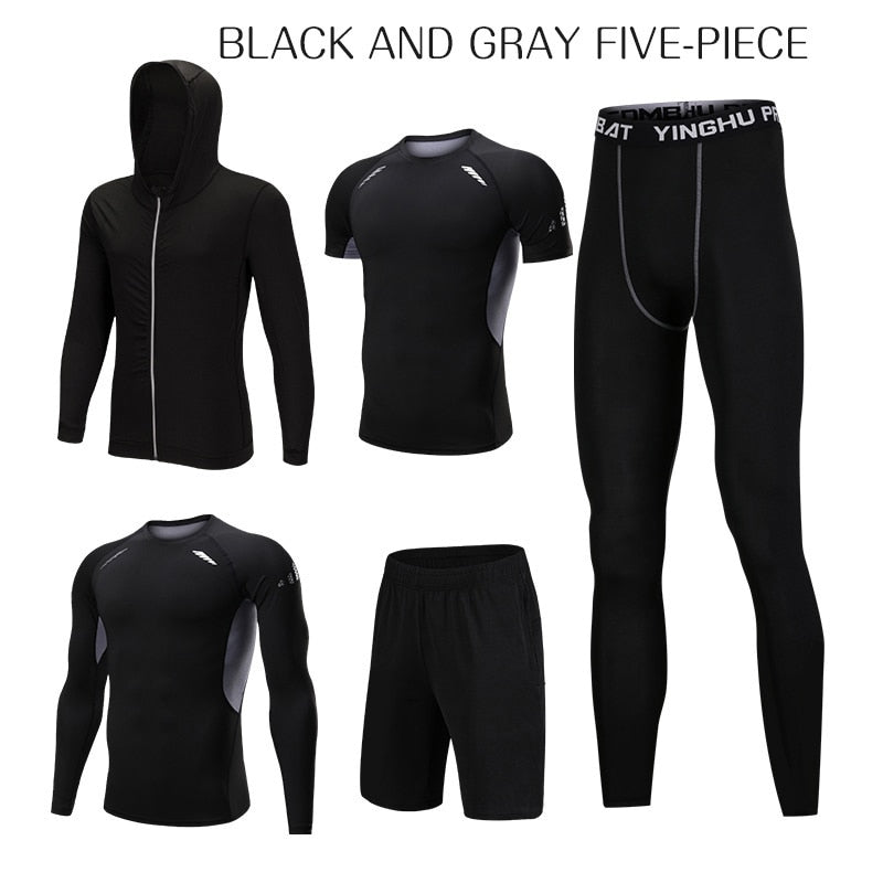 5 Pcs/Set Men&#39;s Tracksuit Sports Suit Gym Fitness Compression Clothes Running Jogging Sport Wear Exercise Workout Tights