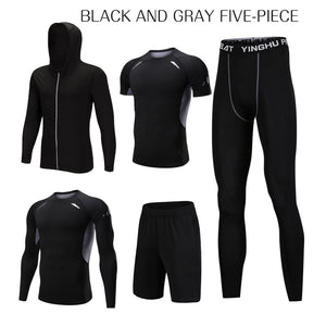 5 Pcs/Set Men&#39;s Tracksuit Sports Suit Gym Fitness Compression Clothes Running Jogging Sport Wear Exercise Workout Tights