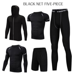 5 Pcs/Set Men&#39;s Tracksuit Sports Suit Gym Fitness Compression Clothes Running Jogging Sport Wear Exercise Workout Tights