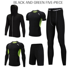 5 Pcs/Set Men&#39;s Tracksuit Sports Suit Gym Fitness Compression Clothes Running Jogging Sport Wear Exercise Workout Tights