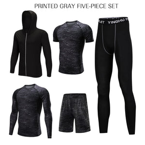 5 Pcs/Set Men&#39;s Tracksuit Sports Suit Gym Fitness Compression Clothes Running Jogging Sport Wear Exercise Workout Tights