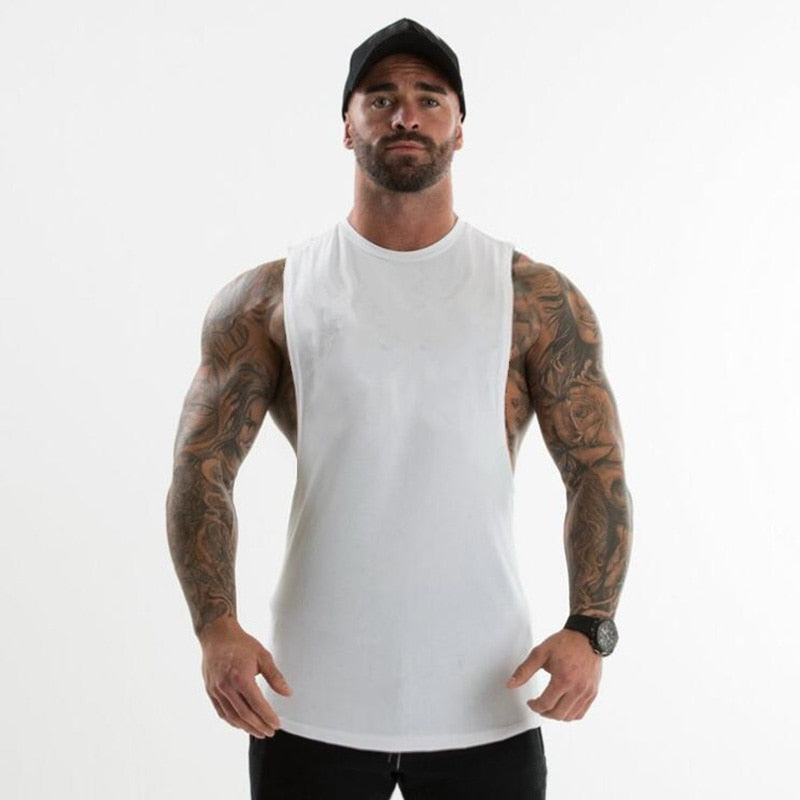 Plain Bodybuilding Clothing Fitness Mens Flow Cut Off T-shirts Dropped Armholes Gym Tank Tops Workout Sleeveless Vest Tanktop