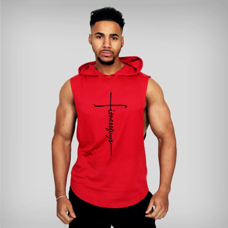 Muscle Fitness Guys Gym Clothing Mens Bodybuilding Hooded Tank Top Men Cotton Sleeveless T Shirt Running Vest Workout Sportswear