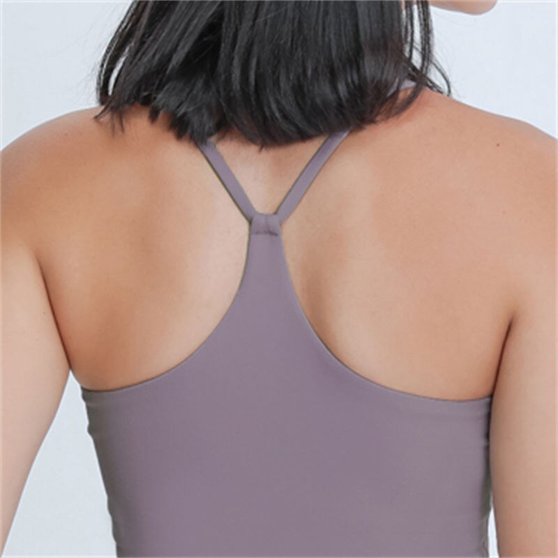 Nepoagym EMOTION Buttery Soft Women Workout Crop Tank Bras with Y Strappy Back Longline Gym Top with Removable Padding