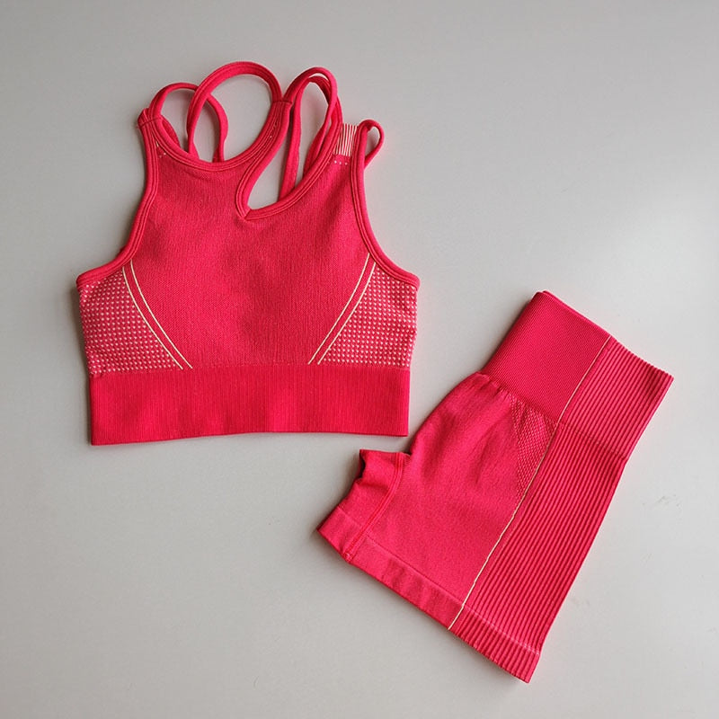 Seamless Yoga Set 2 Pcs Sports Suit Female Workout Clothes Sports Bra+High Waist Gym Shorts Running Women Sportwear