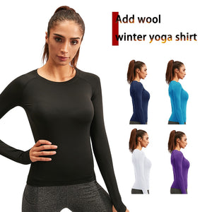 Yuerlian 15% Spandex Add Wool Women Fitness Tights T-shirt Workout Blouse Sport Running Sportswear Long sleeve Gym Yoga Shirt