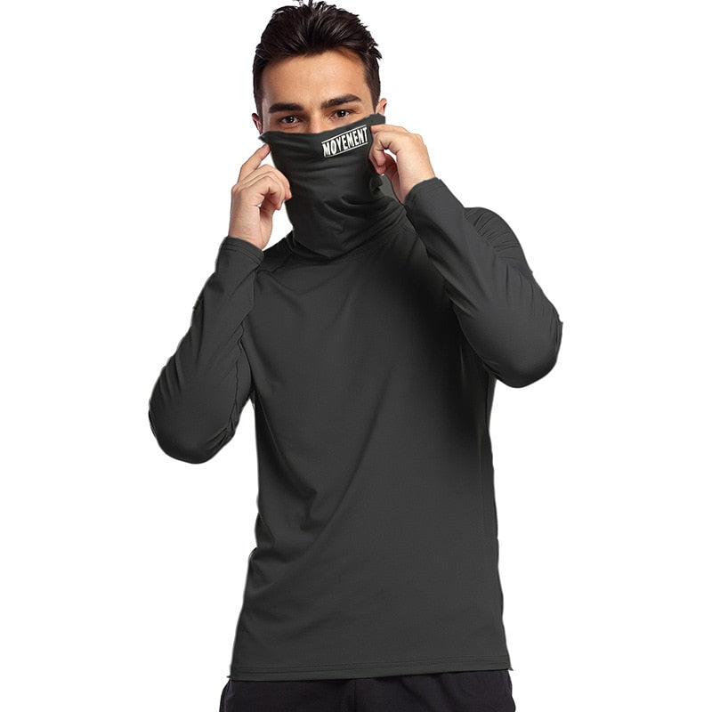 Mask Men&#39;s T-shirt Compression Shirt Running Fitness High Neck t-shirts Gym Top Thermal Underwear Sports Baselayer Winter