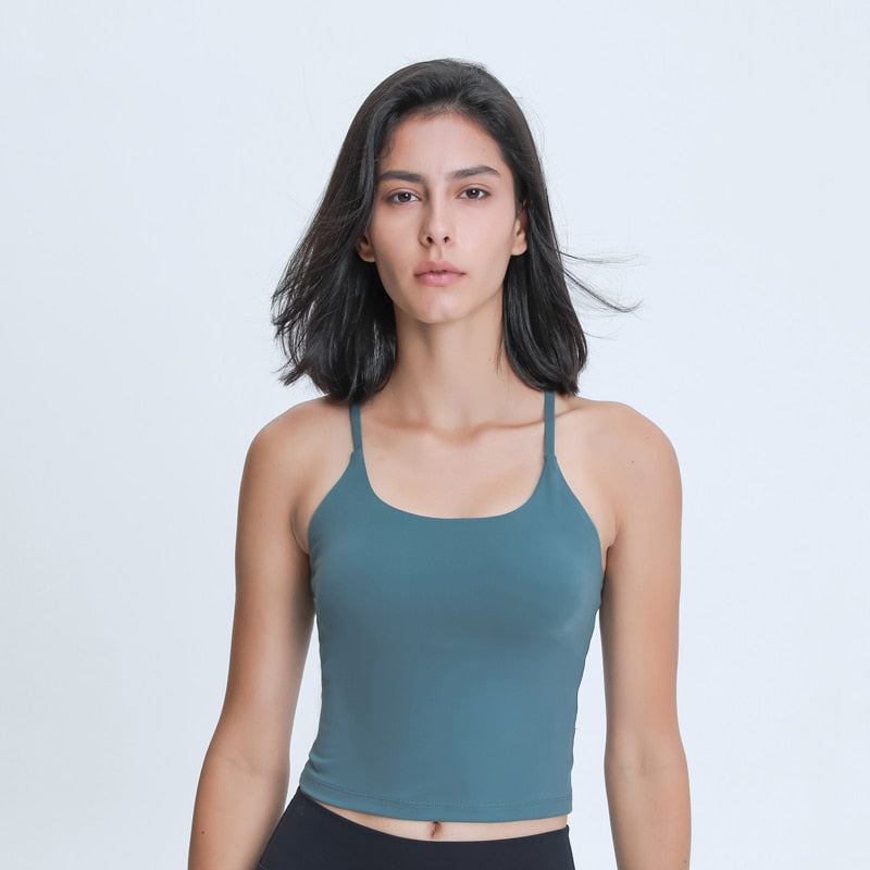 Nepoagym EMOTION Buttery Soft Women Workout Crop Tank Bras with Y Strappy Back Longline Gym Top with Removable Padding