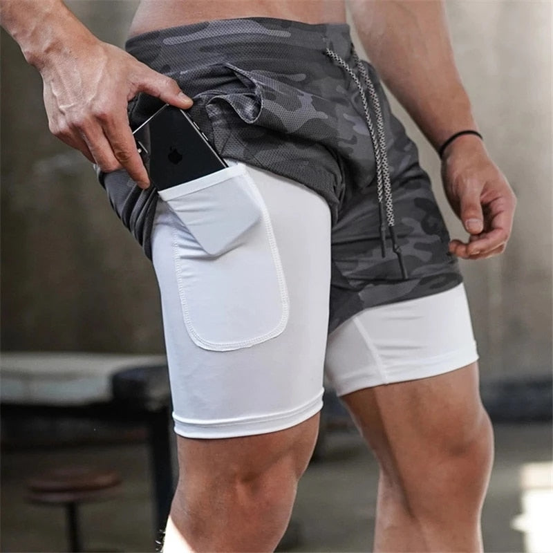 2022 Running Shorts Men Sportswear 2 In 1 Compression Jogging Short Pants Double-deck Bottoms Gym Fitness Training Sport Shorts