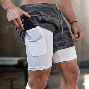 2022 Running Shorts Men Sportswear 2 In 1 Compression Jogging Short Pants Double-deck Bottoms Gym Fitness Training Sport Shorts